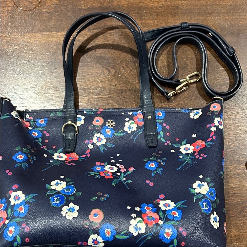 Tory Burch Navy Floral Tote